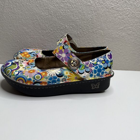 Alegria Paloma Floral Button Mary Jane Colorful Shoes Women's size 38 8 8.5 - Picture 7 of 16